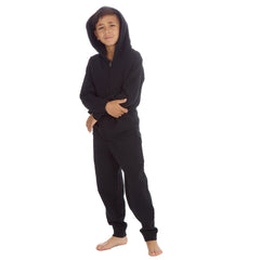 Boys Plain Cotton Rich Tracksuit Zip Up Hoodie and Joggers Set Black