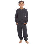 Boys Plain Cotton Rich Tracksuit Sweatshirt and Joggers Set Charcoal