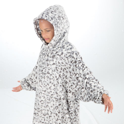 Girls Silver Leopard Oversized Blanket Hoodie