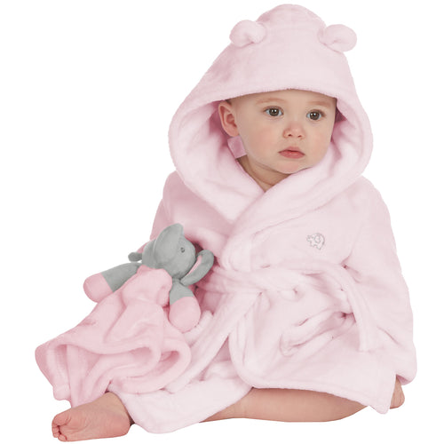 Baby Pink Elephant Robe and Comforter Set