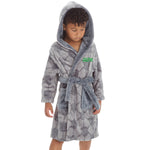  Personalised Boys Grey Football Hooded Dressing Gown with Green Thread Embroidery