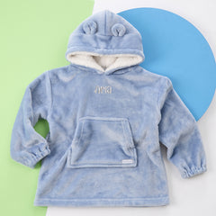 Personalised Toddler Bear Ears Dusky Blue Oversized Blanket Hoodie