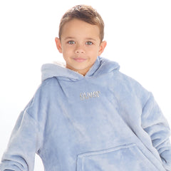 Personalised Infant Boys Bear Ears Dusky Blue Oversized Blanket Hoodie