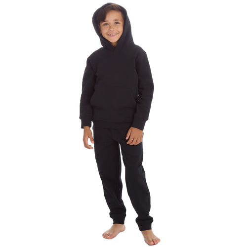 Boys Plain Cotton Rich Tracksuit Hooded Sweatshirt and Joggers Set Black