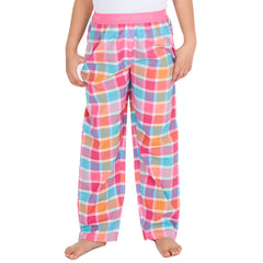 Girls Hot Pink Check Woven Pyjama Bottoms