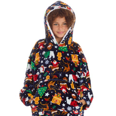 Girls Christmas Print Oversized Blanket Hoodie