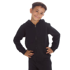 Boys Plain Cotton Rich Tracksuit Zip Up Hoodie and Joggers Set Black