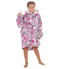 Girls Stickers Print Oversized Blanket Hoodie