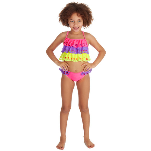 Girls Purple Frill Floral Bikini Swimsuit