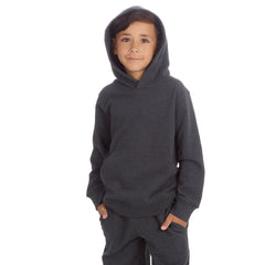 Boys Plain Cotton Rich Tracksuit Hooded Sweatshirt and Joggers Set Charcoal