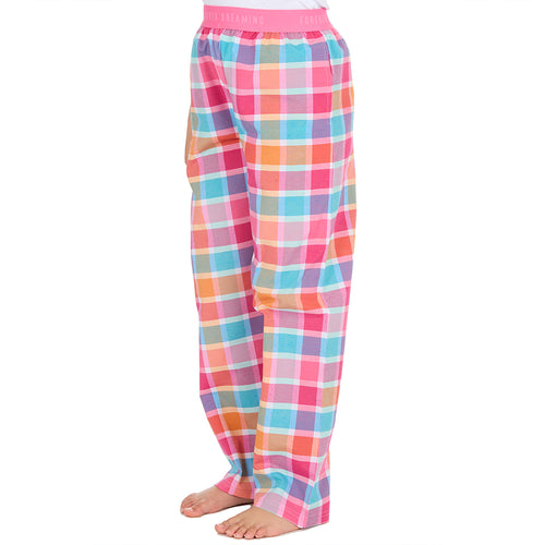 Girls Hot Pink Check Woven Pyjama Bottoms