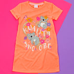 Girls Neon Coral Koala Floral Nightie