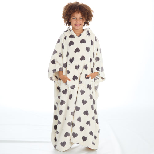 Girls Heart Print Oversized Blanket Poncho