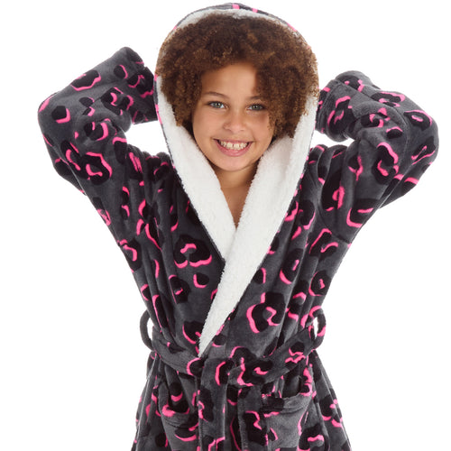 Girls Leopard Neon Robe