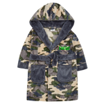 Personalised Boys Green Camo Hooded Dressing Gown with Green Thread Embroidery