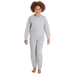 Boys Girls Plain Cotton Rich Tracksuit Sweatshirt and Joggers Set Grey	