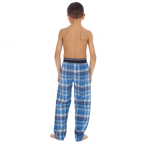 Boys Light Blue Check Long Pyjama Bottoms