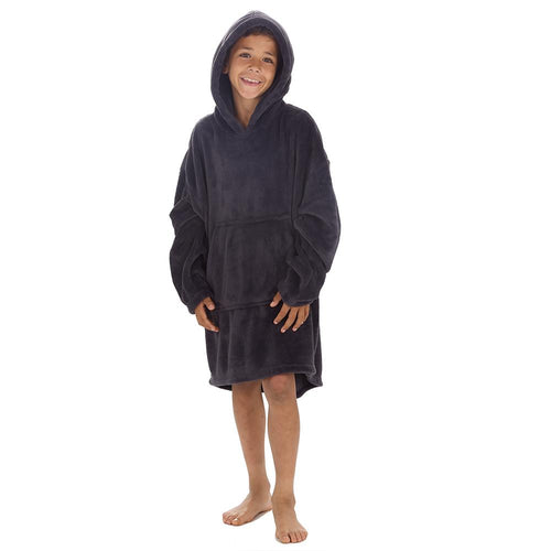 Boys Charcoal Plain Oversized Blanket Hoodie