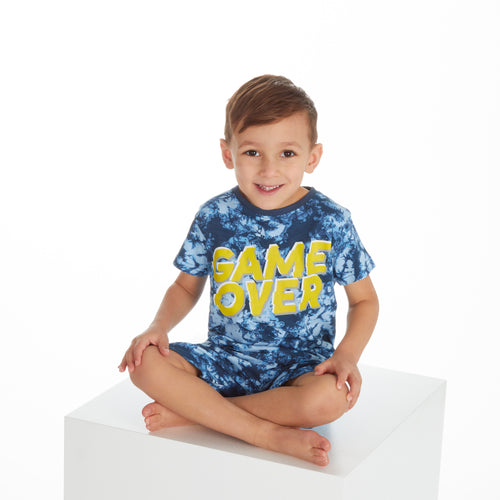 Boys Game Over Blue Tie Dye Nightwear Pyjama Set