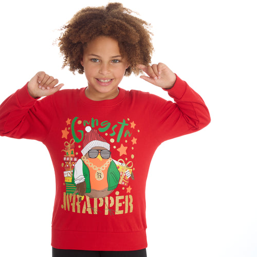 Kids Christmas Sweatshirt With Cuffed Hems Red