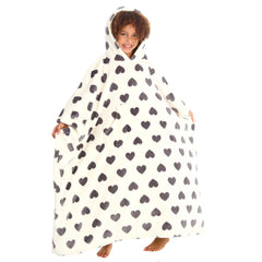 Girls Heart Print Oversized Blanket Poncho