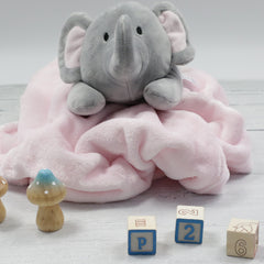 Baby Pink Elephant Toy and Blanket Set