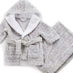 Baby Grey Embossed Robe and Blanket Set