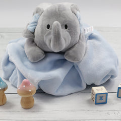 Baby Elephant Soft Toy and Blanket Blue Set