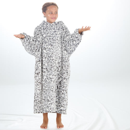 Girls Silver Leopard Oversized Blanket Hoodie