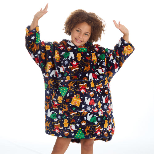 Girls Christmas Print Oversized Blanket Hoodie