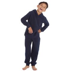 Boys Plain Cotton Rich Tracksuit Hooded Sweatshirt and Joggers Set Navy