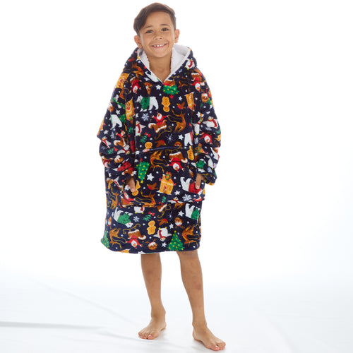 Boys Christmas Print Oversized Blanket Hoodie