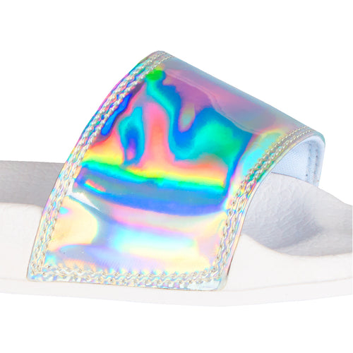 Girls Holographic White Sliders