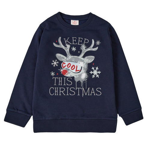 Kids Christmas Sweatshirt With Cuffed Hems Navy