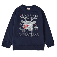 Kids Christmas Sweatshirt With Cuffed Hems Navy