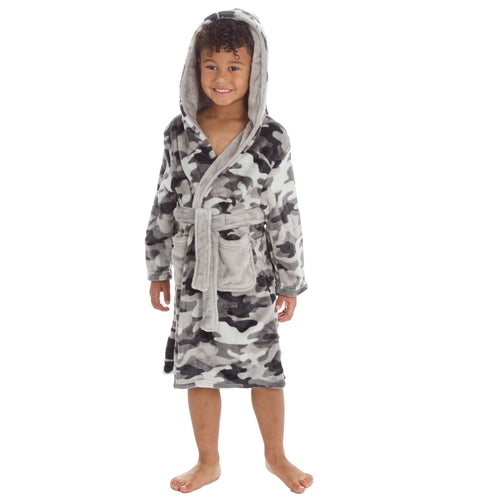 Boys Hooded Camo Dressing Gown