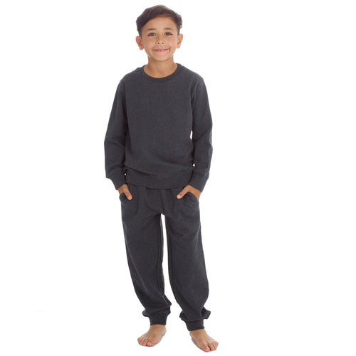 Boys Plain Cotton Rich Tracksuit Sweatshirt and Joggers Set Charcoal