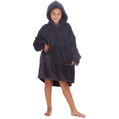 Girls Charcoal Plain Oversized Blanket Hoodie