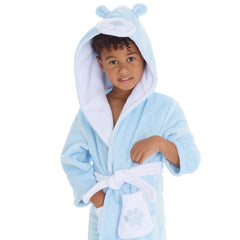 Kids Teddy Bear Dressing Gown with Hood Blue