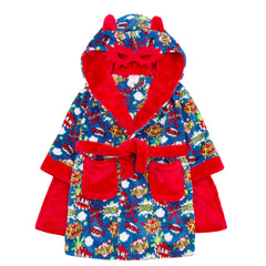 Boys Novelty Super Hero Hooded Dressing Gown Blue