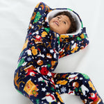 Infants Christmas Novelty Pyjamas Warm Fleece Onesie Navy