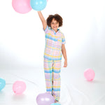 Girls Light Pink Check Woven Pyjama Set