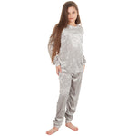 Girls Crushed Velvet Silver Lounge Set