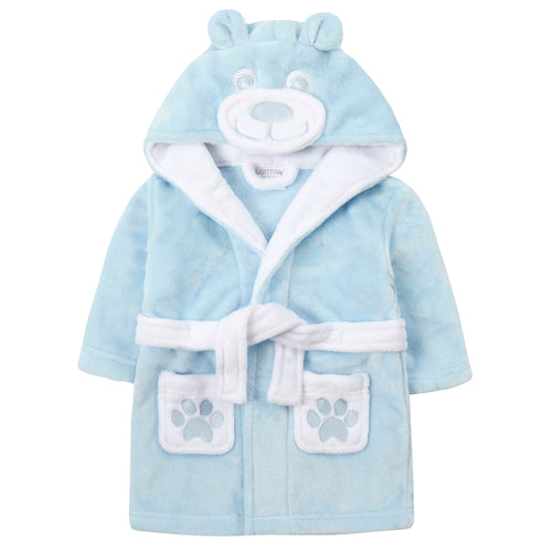 Kids Teddy Bear Dressing Gown with Hood Blue