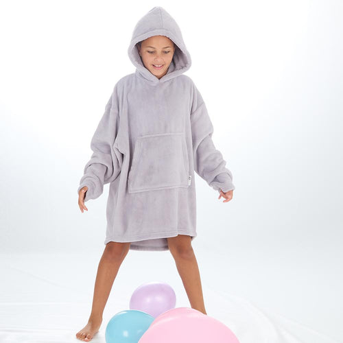 Girls Silver Grey Plain Oversized Blanket Hoodie