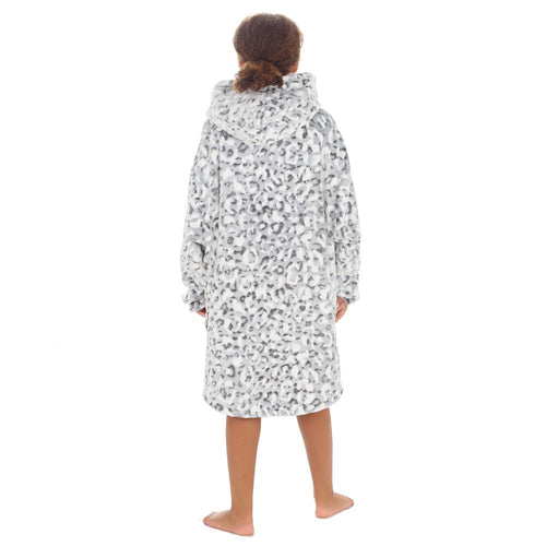 Girls Silver Leopard Oversized Blanket Hoodie