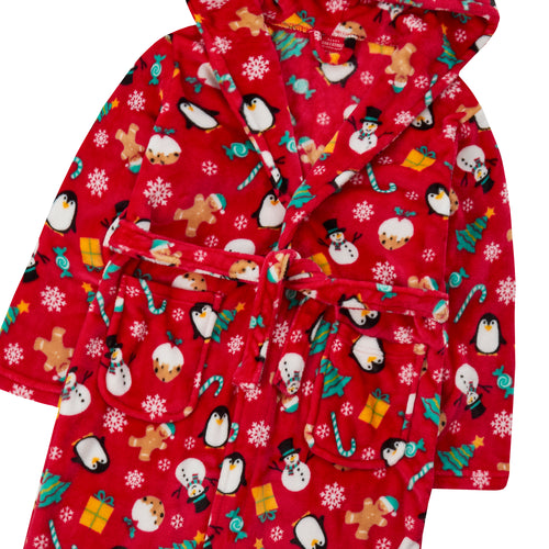 Boys Red Hooded Xmas Dressing Gown