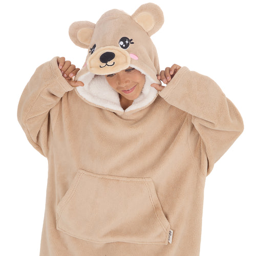 Boys Beige Teddy Oversized Blanket Hoodie