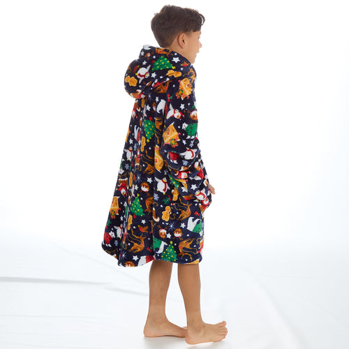 Boys Christmas Print Oversized Blanket Hoodie