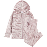 Girls Crushed Velvet Pink Zip Up Lounge Set